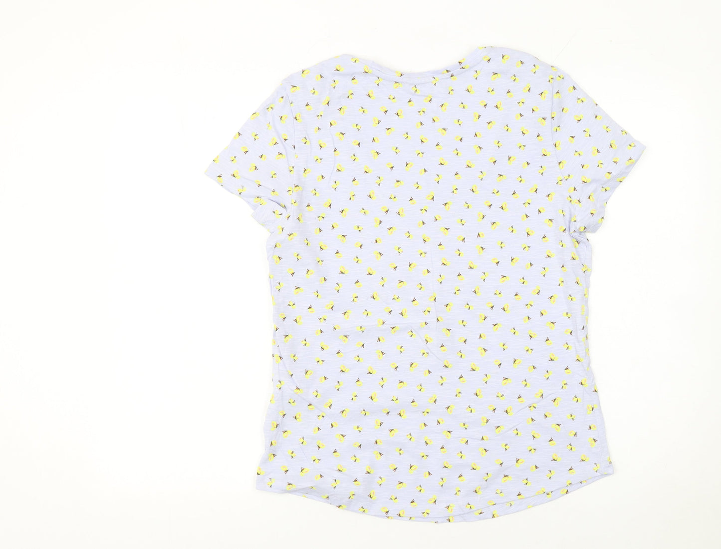 Marks and Spencer Women's Blue Floral Cotton V-Neck T-Shirt Size 12