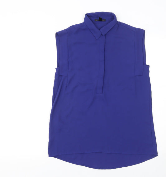 Mango Women’s Blue Sleeveless Collared Blouse Size S