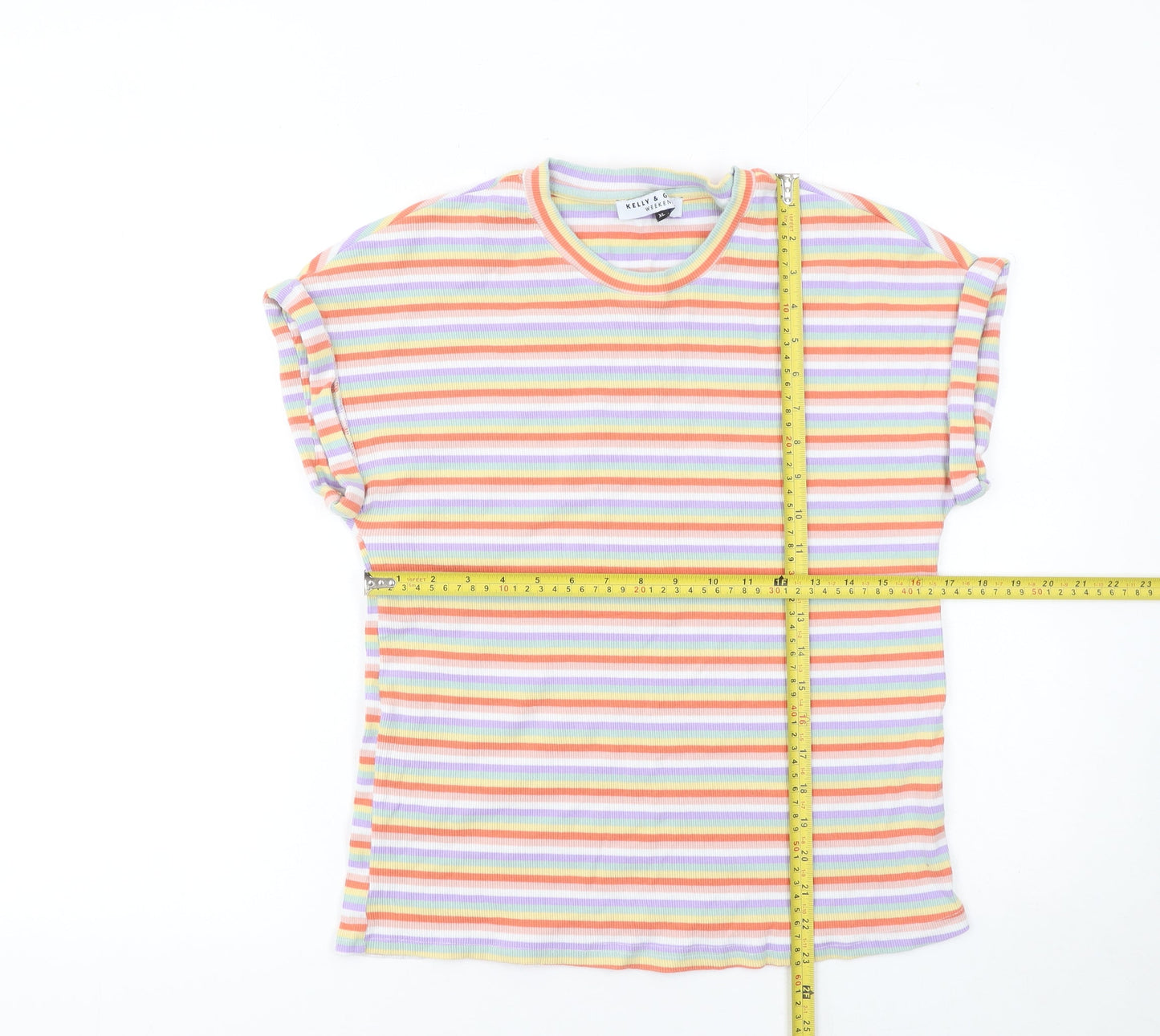 Kelly & Grace Women’s Multicoloured Striped Short Sleeve T-Shirt XL