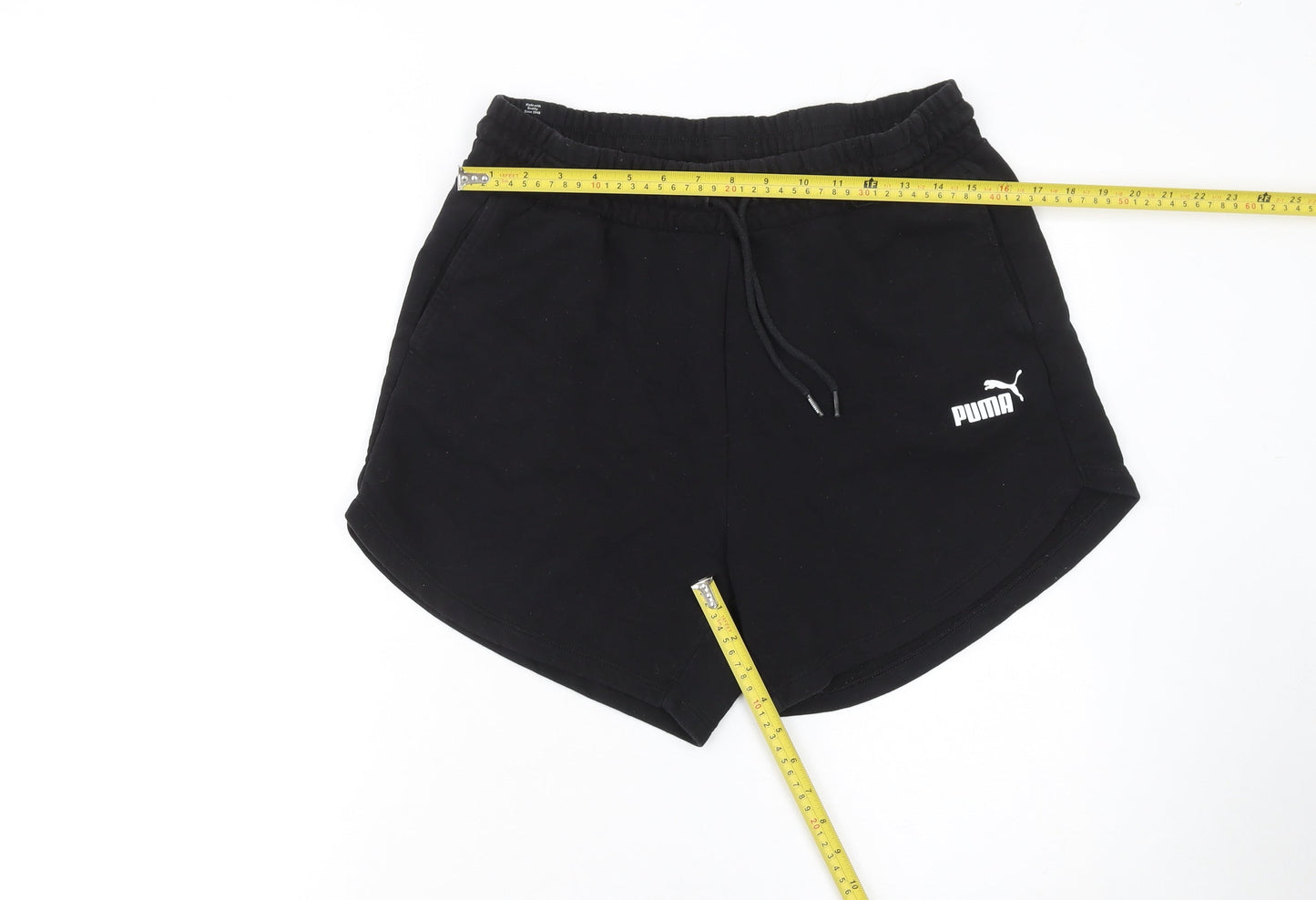 Puma Women’s Black L Sweat Shorts Drawstring Cotton Blend Activewear