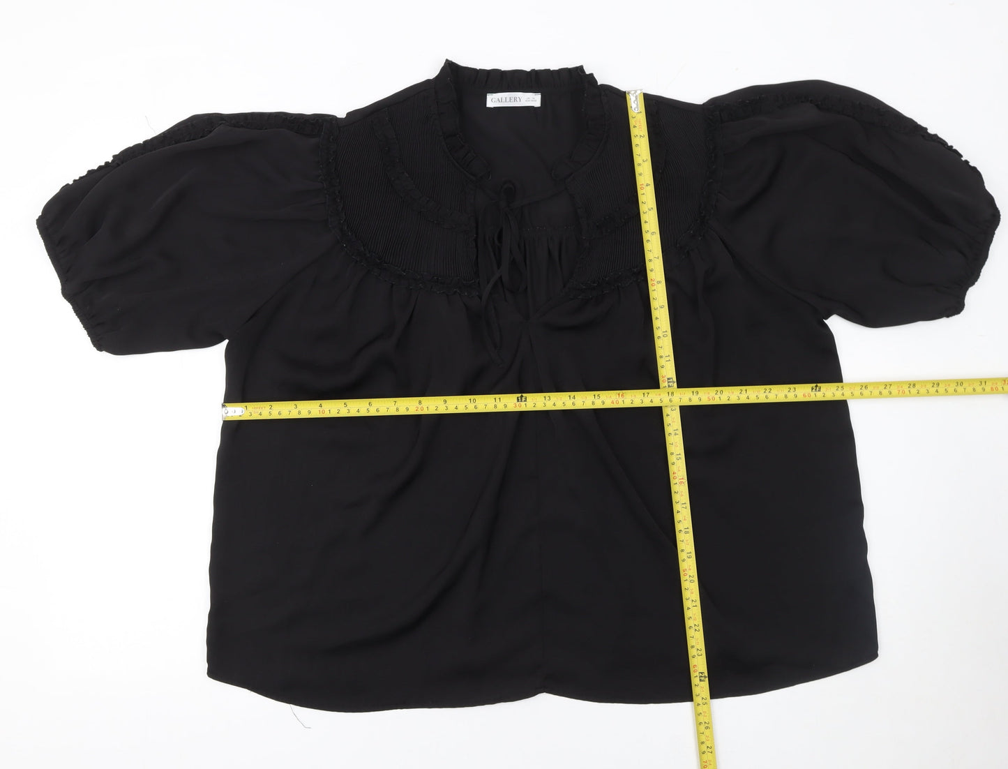 Gallery Womens Black XL Tunic Blouse Puff Sleeve High Neck