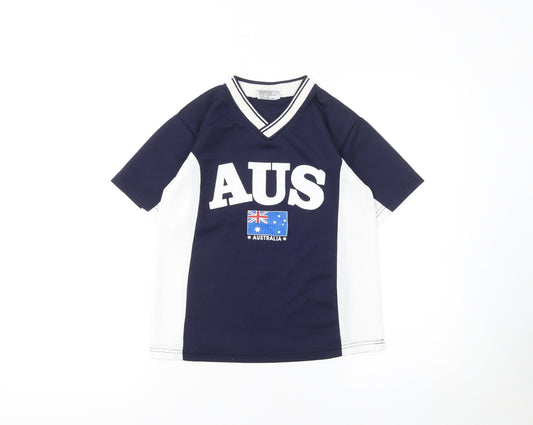 Australia Roo Boys Blue White V-Neck Jersey Activewear T-Shirt Size 10 Years