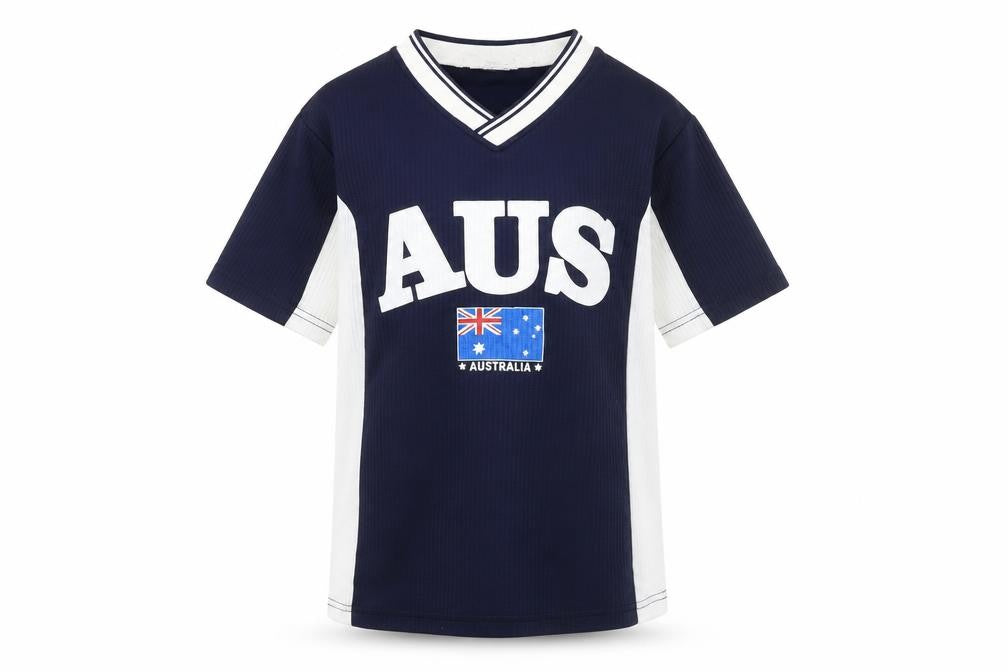 Australia Roo Boys Blue White V-Neck Jersey Activewear T-Shirt Size 10 Years