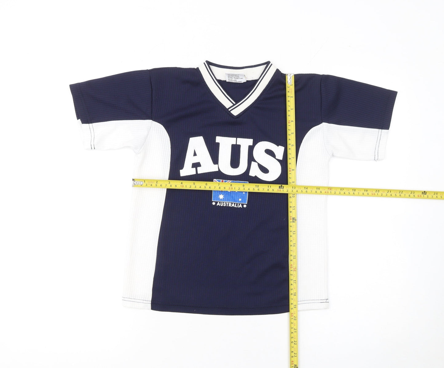 Australia Roo Boys Blue White V-Neck Jersey Activewear T-Shirt Size 10 Years