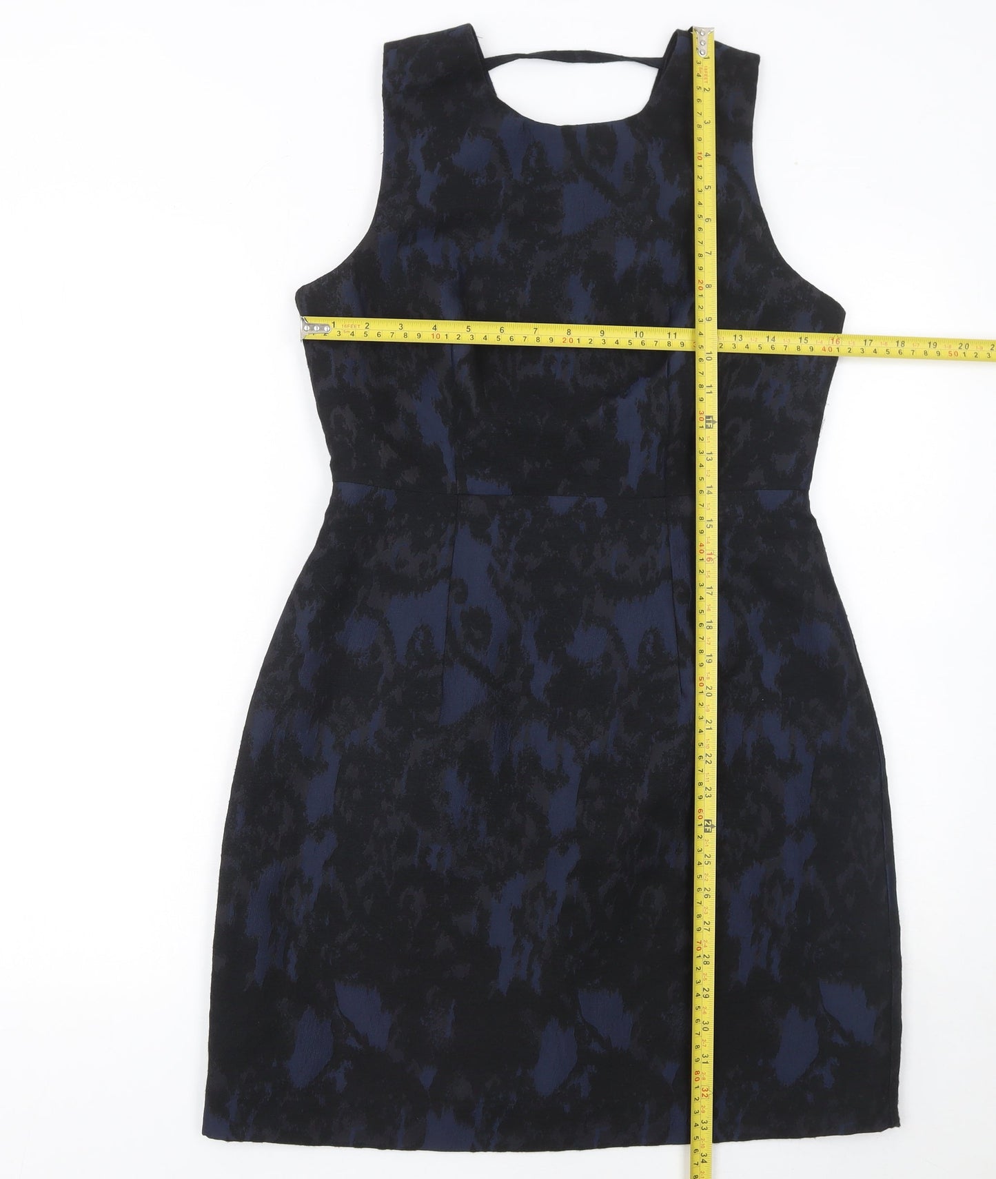 H&M Women’s Blue Jacquard Sheath Knee Length Dress Size 10