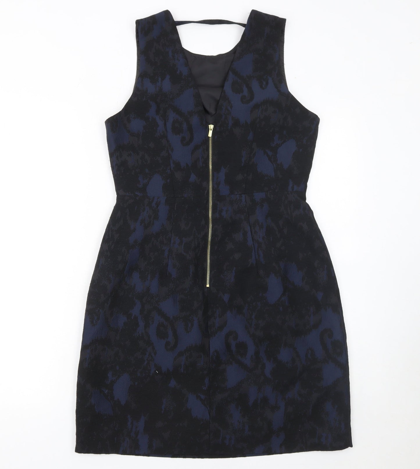 H&M Women’s Blue Jacquard Sheath Knee Length Dress Size 10