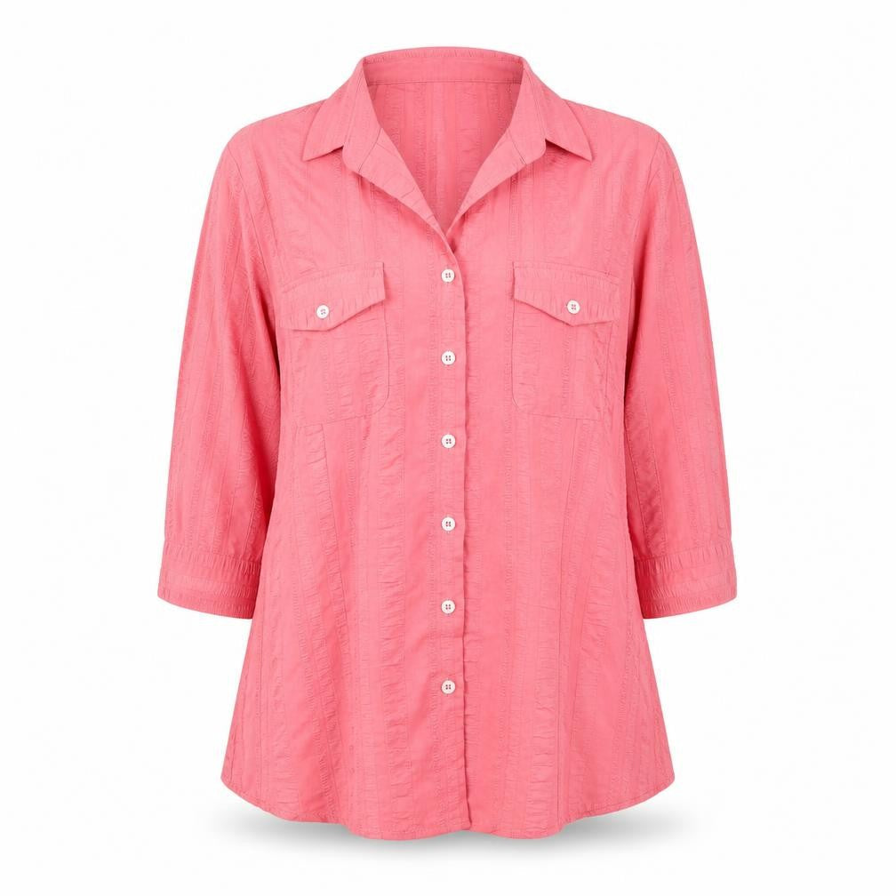 Queensway Womens Pink 3/4 Sleeve Button-Up Shirt Size 14