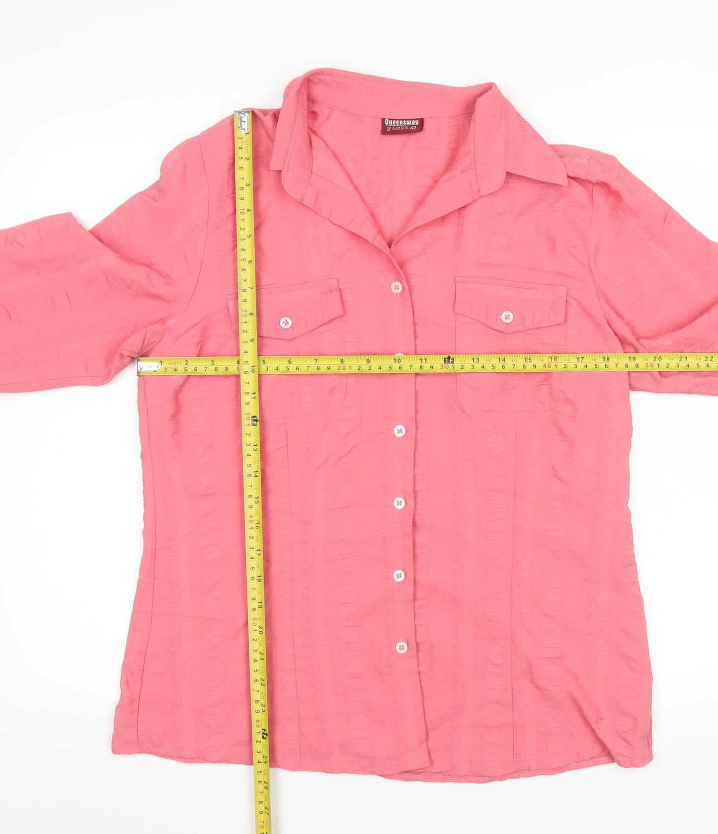 Queensway Womens Pink 3/4 Sleeve Button-Up Shirt Size 14