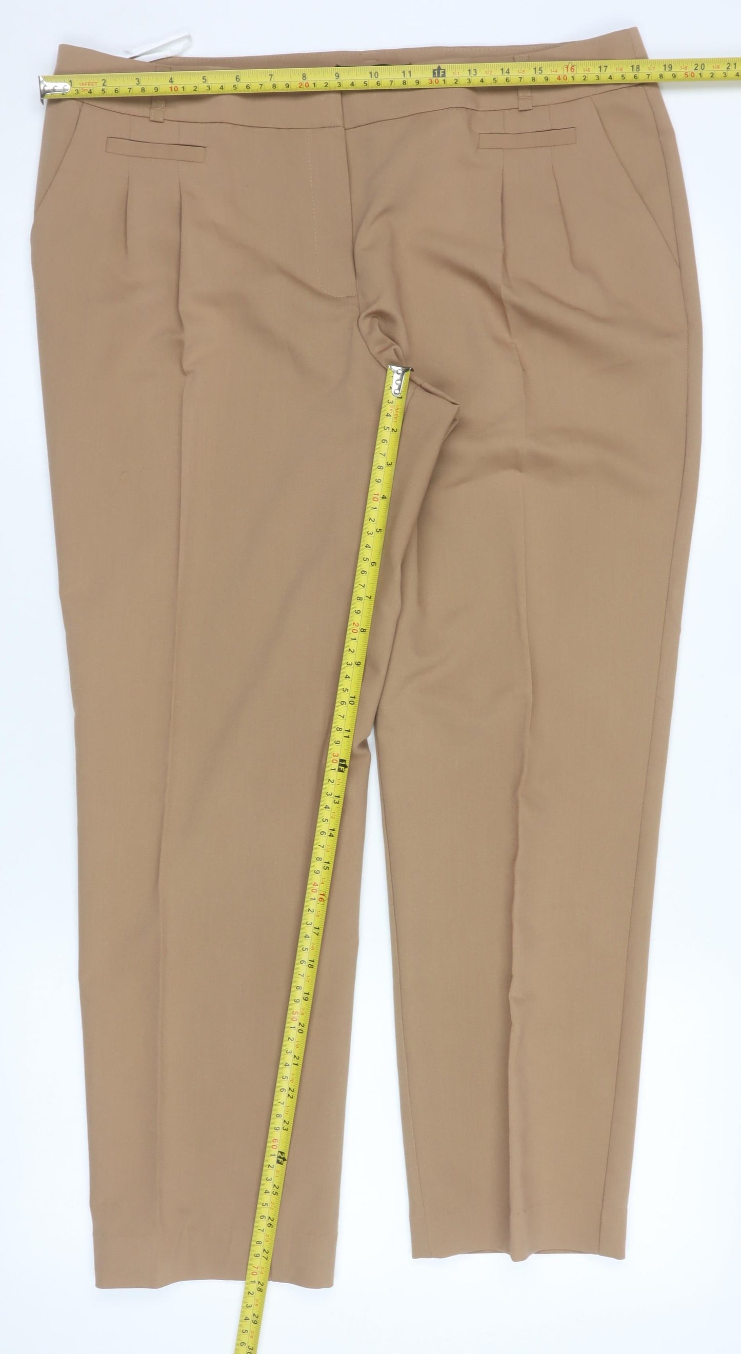 Dunnes Men’s Beige Regular Fit Pleated Trousers Size 16 30in Waist