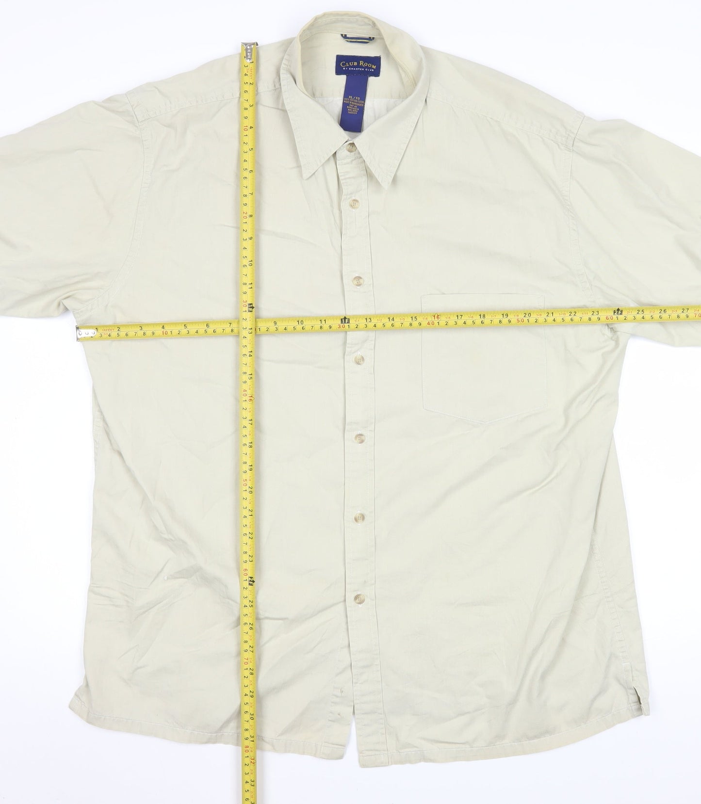 Club Room Men Beige XL Short Sleeve Cotton Button-Up Shirt