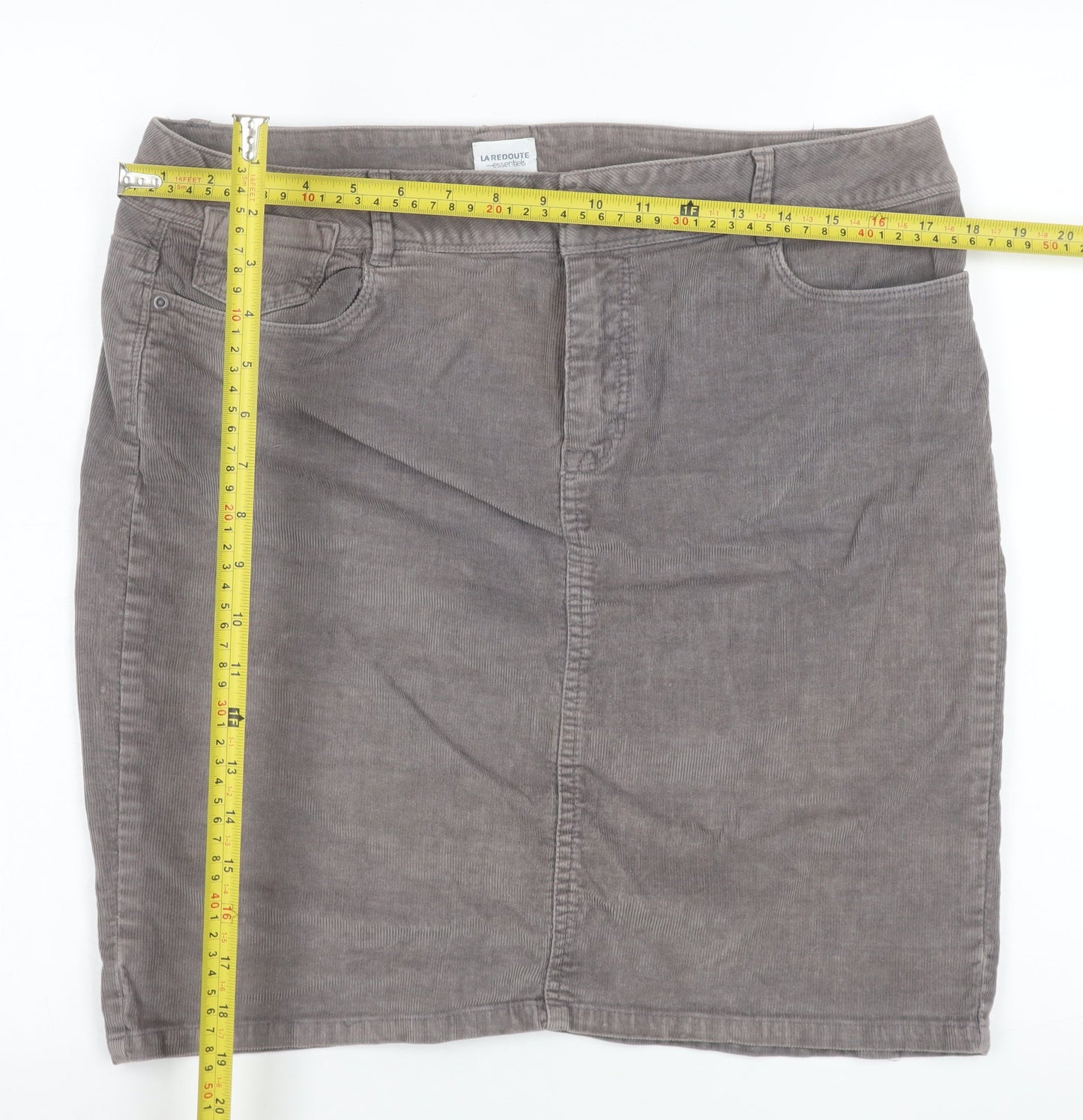 La Redoute Women’s Grey Corduroy Pencil Skirt Size 14 Stretch