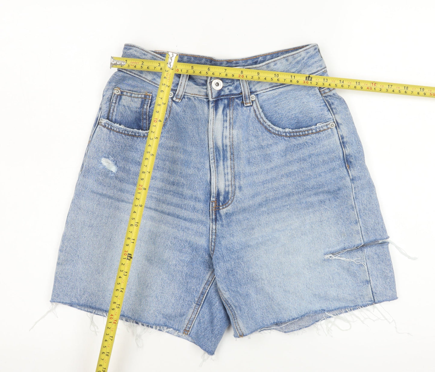 Stradivarius Womens Blue High Rise Cut-Off Denim Shorts Size 8