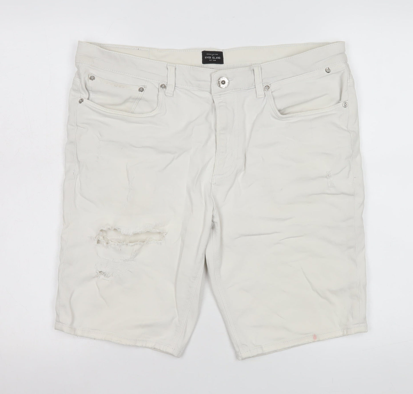 River Island Women’s White Bermuda Denim Shorts Size 36 Stretch Casual