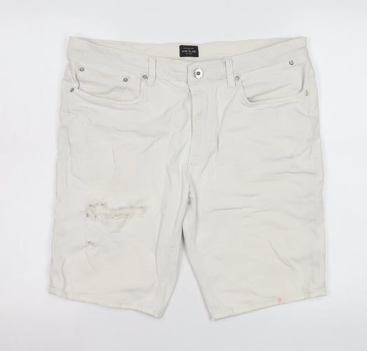 River Island Women’s White Bermuda Denim Shorts Size 36 Stretch Casual