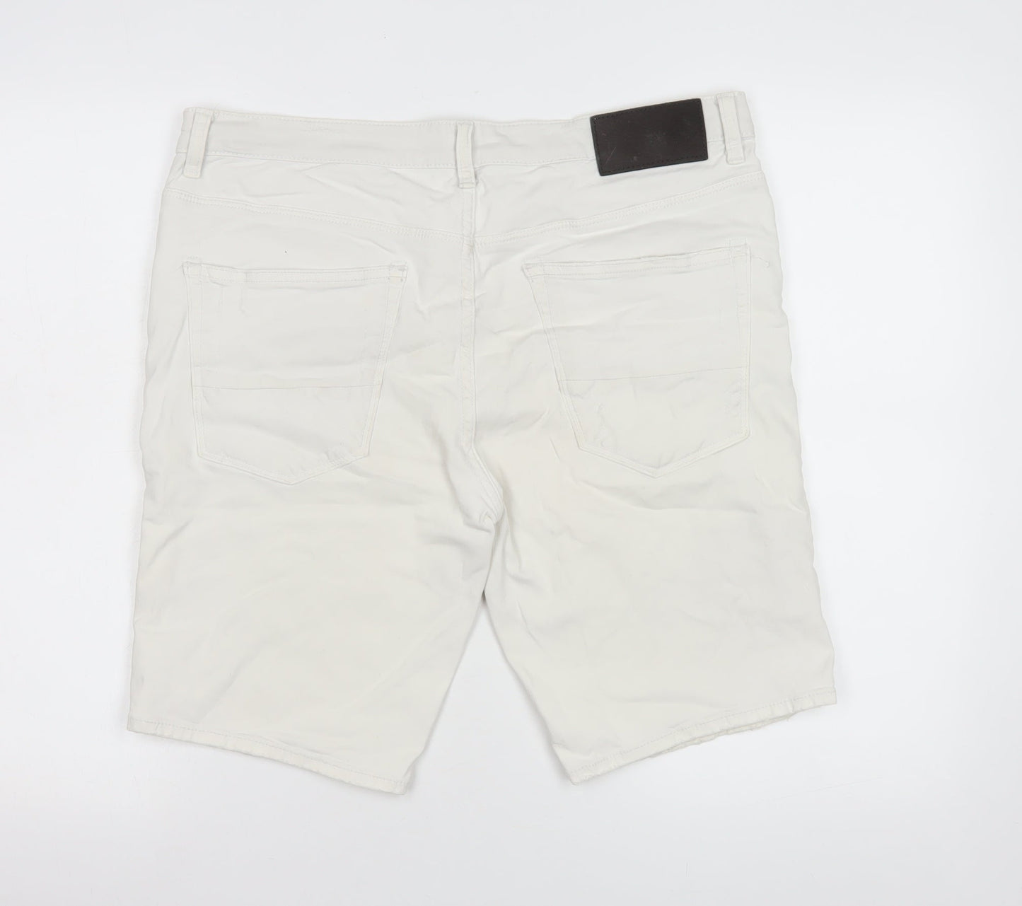 River Island Women’s White Bermuda Denim Shorts Size 36 Stretch Casual