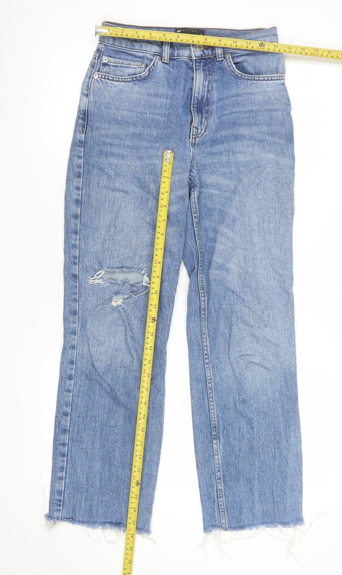 ASOS Women’s Blue Distressed High Rise Straight Jeans Size 8