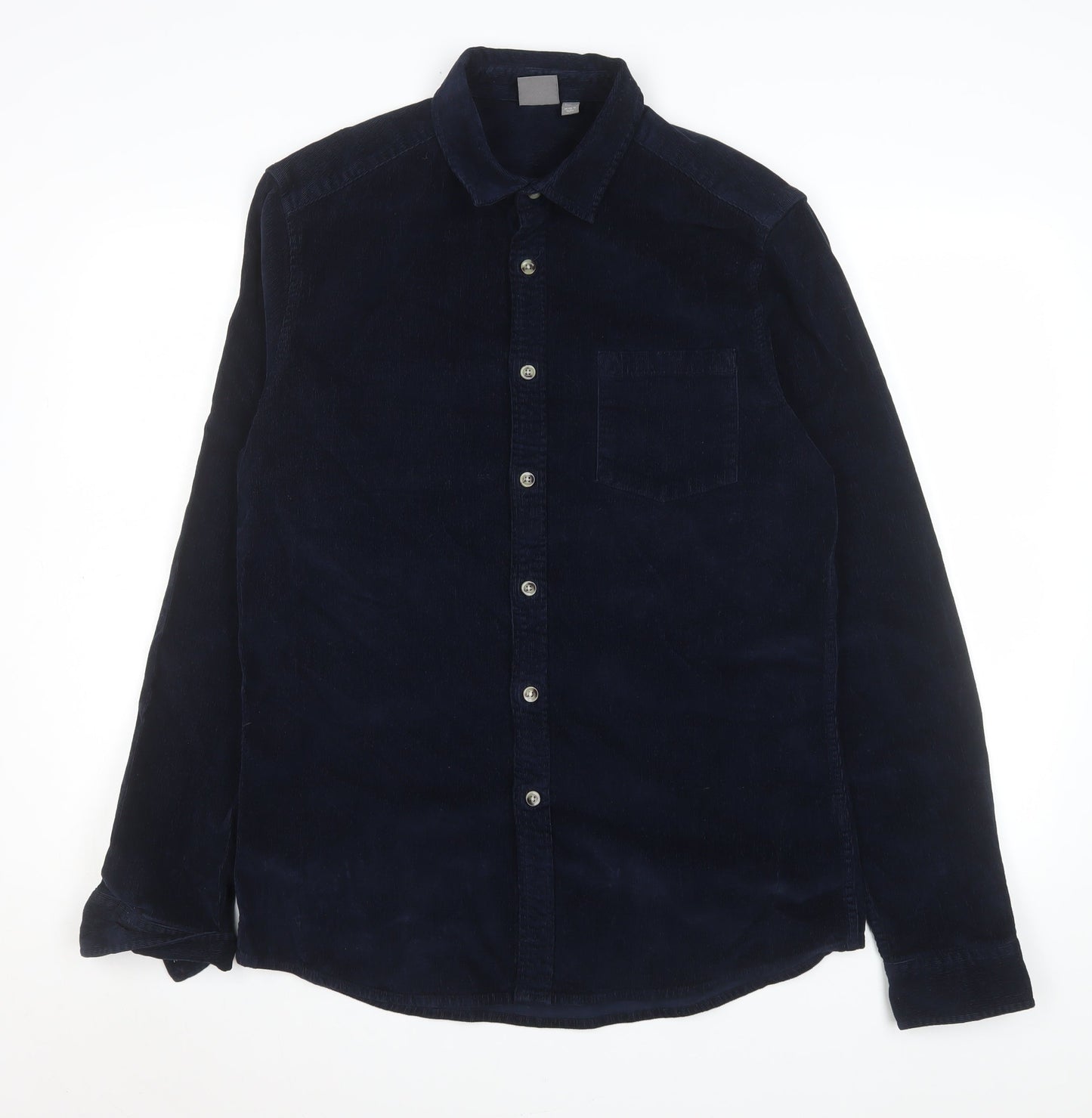 ASOS Men Navy Blue Corduroy Button-Up Shirt L Long Sleeve Casual