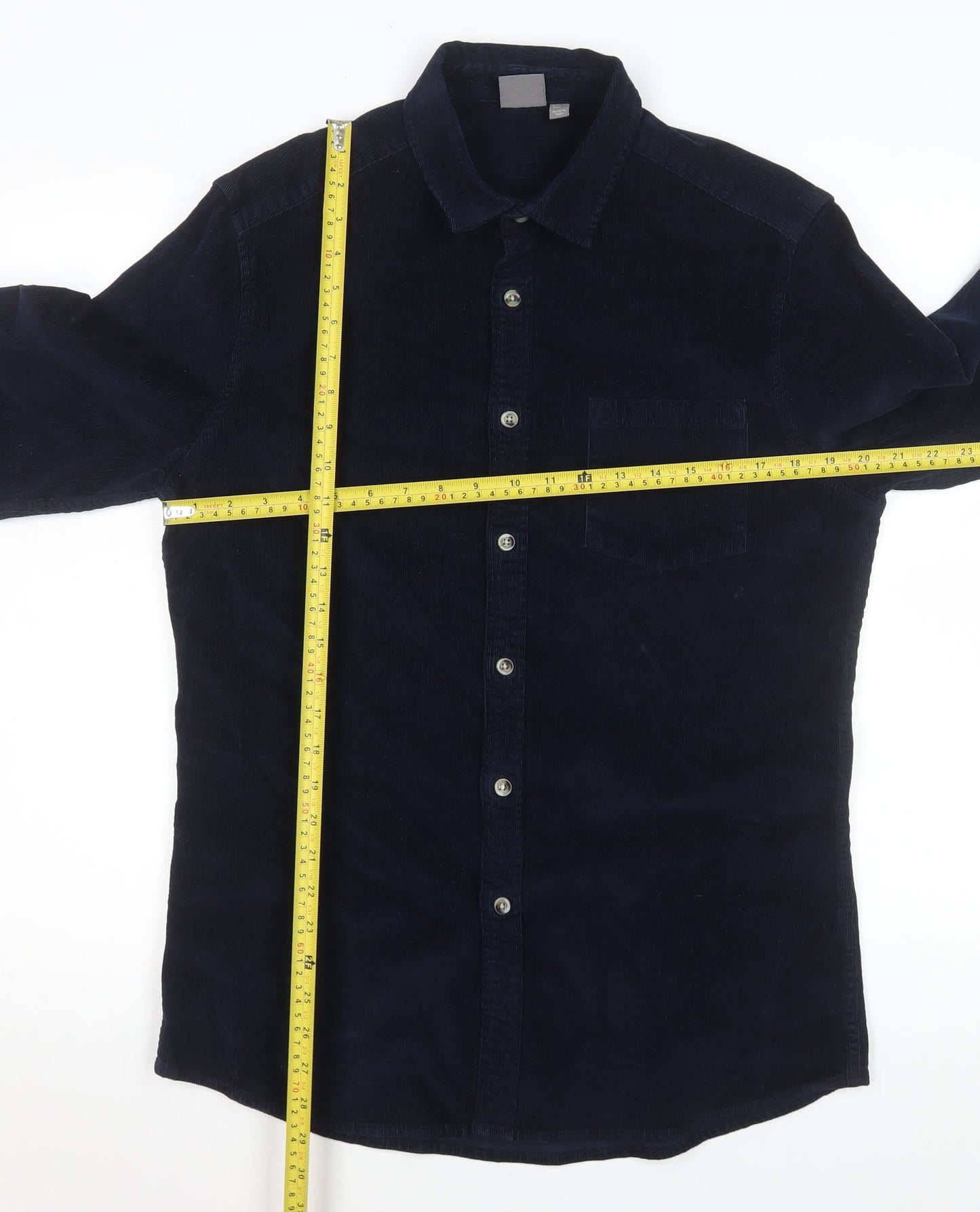ASOS Men Navy Blue Corduroy Button-Up Shirt L Long Sleeve Casual