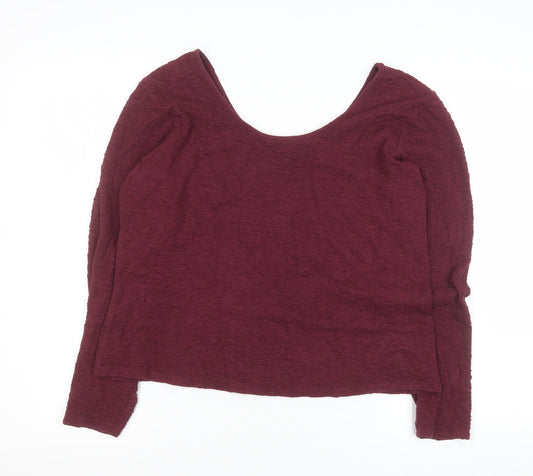 Gallery Womens Burgundy Long Sleeve Scoop Neck Stretch Blouse Size L