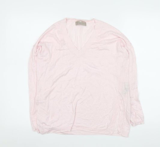 Paul Costelloe Living Women’s Blush Pink Linen V-Neck Long Sleeve Top Size S