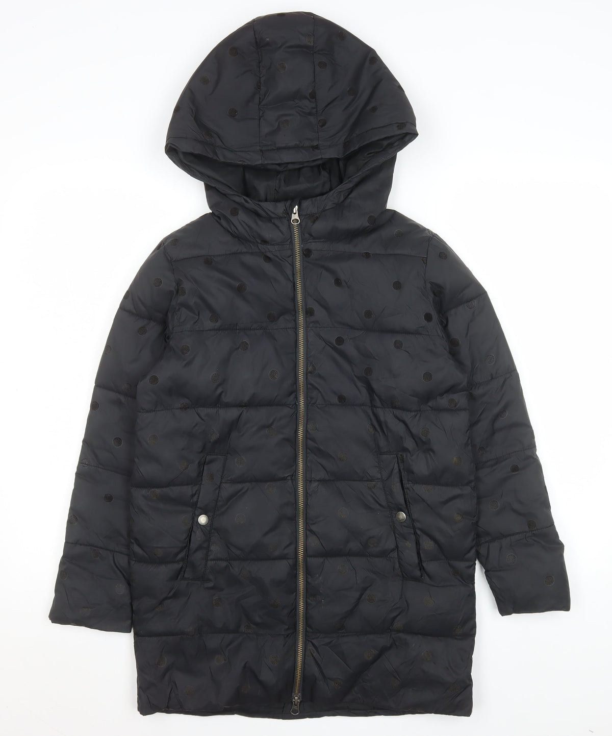 Country Road Girls Black Polka Dot Quilted Puffer Coat Hooded 10-11 Years
