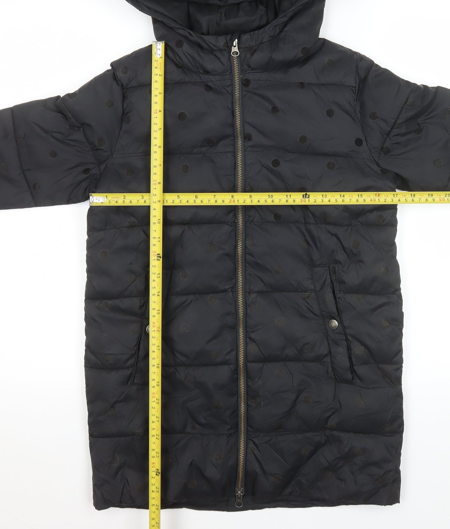 Country Road Girls Black Polka Dot Quilted Puffer Coat Hooded 10-11 Years
