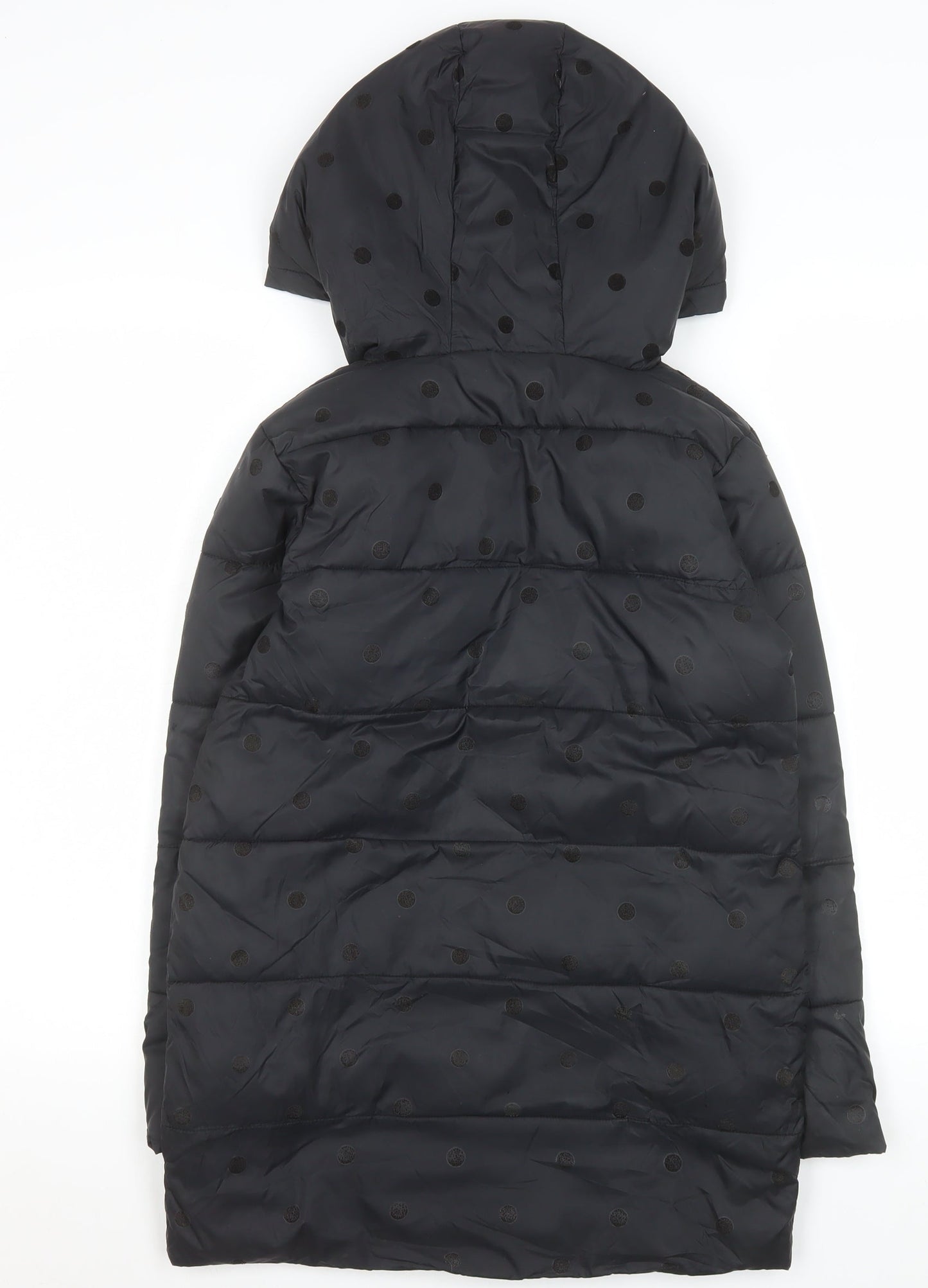 Country Road Girls Black Polka Dot Quilted Puffer Coat Hooded 10-11 Years