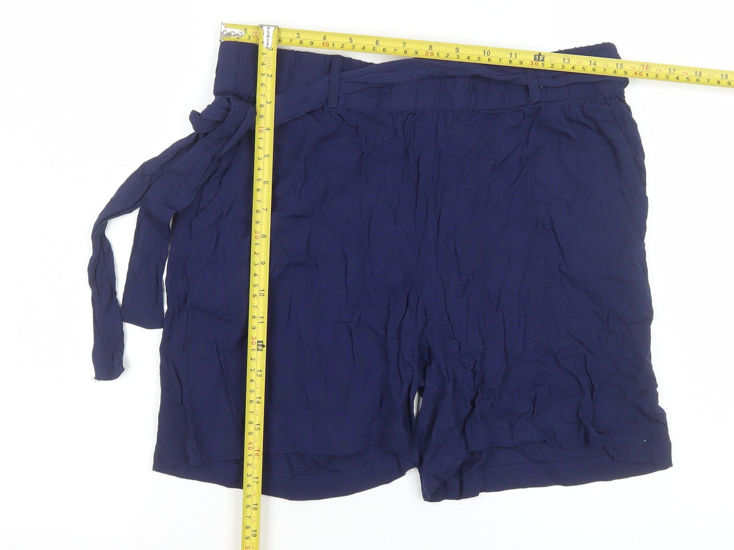 Natura Women's Blue High Rise Paperbag Shorts Size L