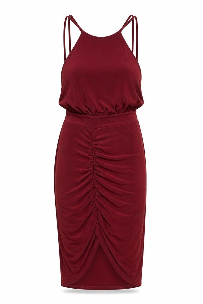 Edge Women's Red Halter Bodycon Ruched Stretch Dress Size 12