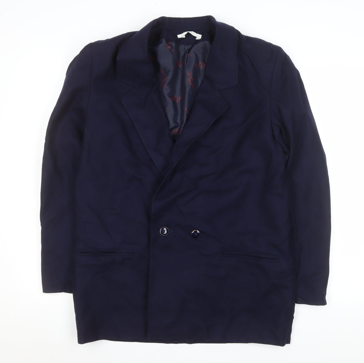 Private Collection Women's Blue Wool Double-Breasted Blazer Size 12