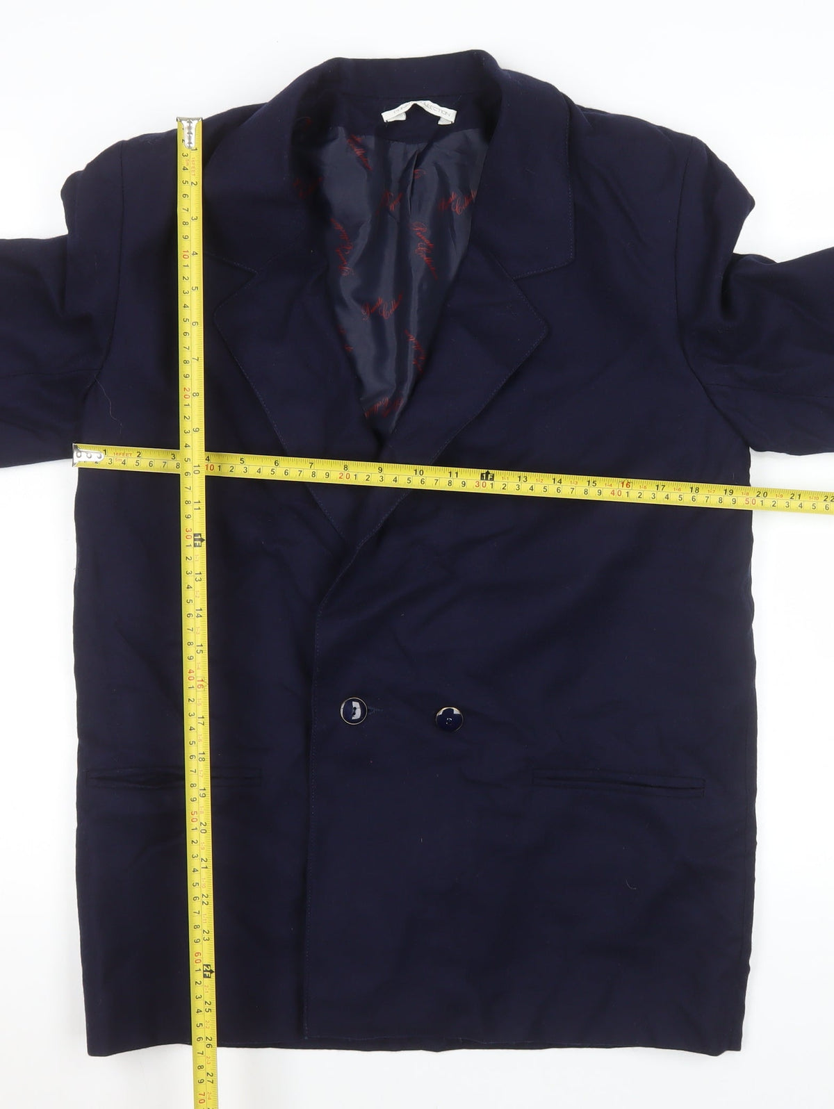 Private Collection Women's Blue Wool Double-Breasted Blazer Size 12