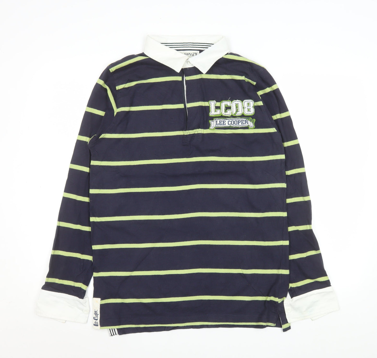 Lee Cooper Men's Blue Striped Long Sleeve Collared Polo Shirt Size S