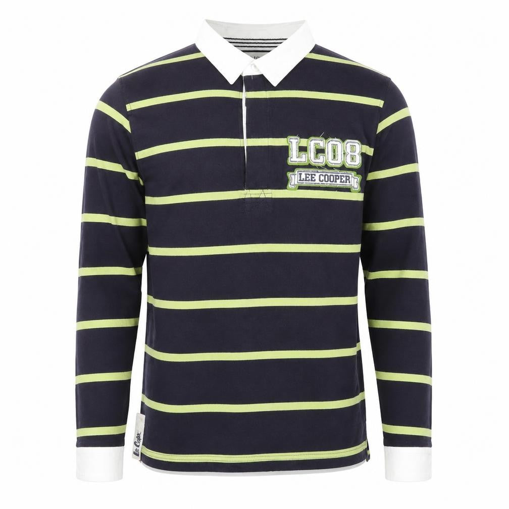 Lee Cooper Men's Blue Striped Long Sleeve Collared Polo Shirt Size S