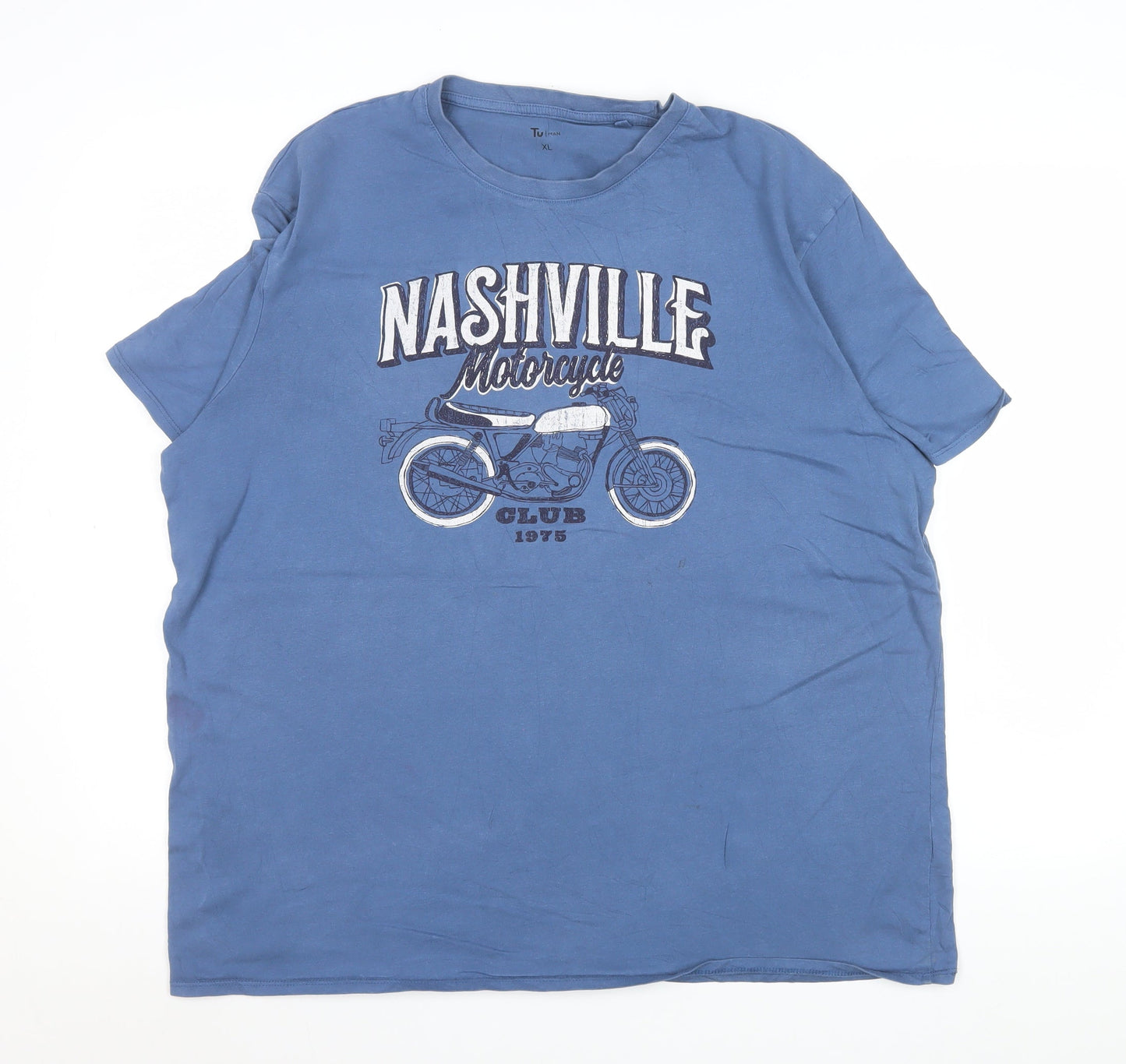 Tu Men's Blue Nashville Motorcycle Graphic Print T-Shirt XL