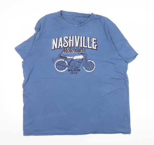 Tu Men's Blue Nashville Motorcycle Graphic Print T-Shirt XL