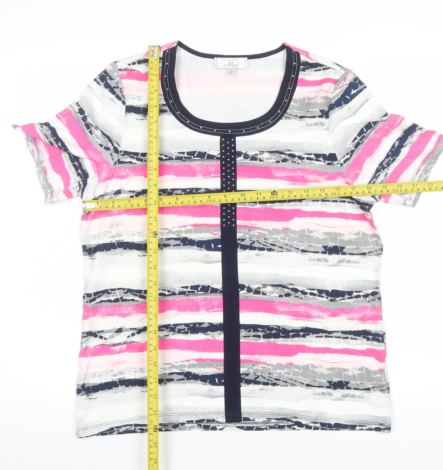 Les Collections Mat Women’s Multicoloured Striped Beaded T-Shirt L