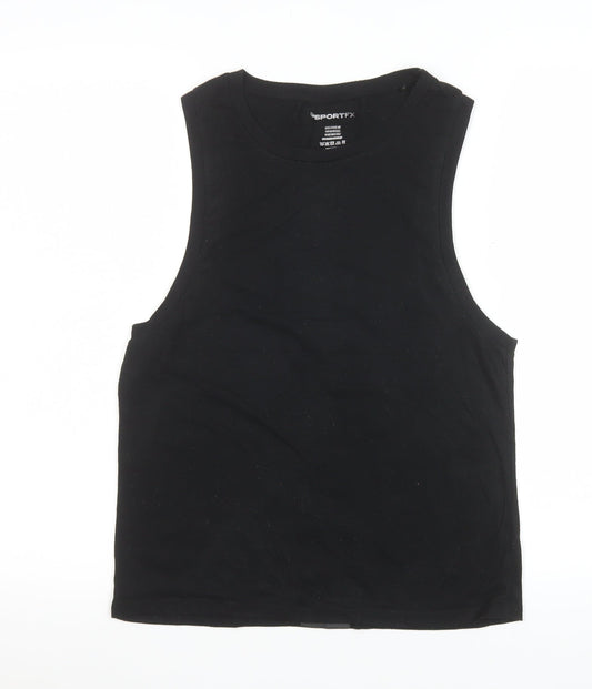 SPORTFX Womens Black Size 8 Sleeveless Cropped Tank Top Activewear