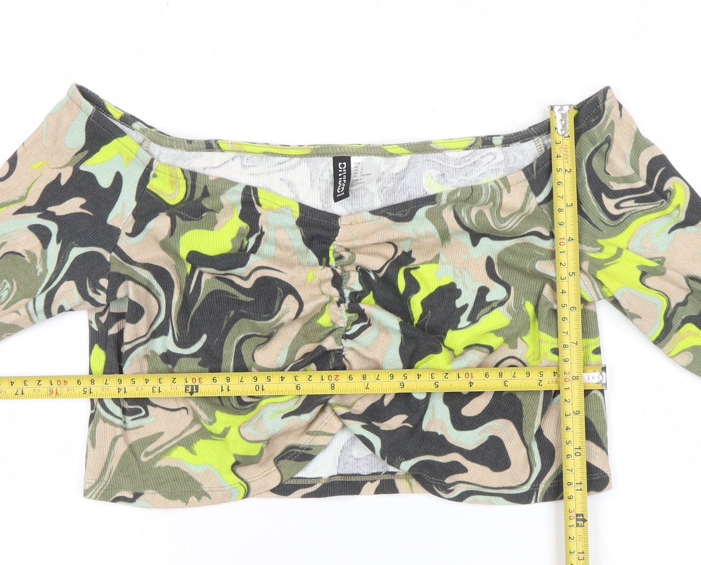 H&M Divided Women's Multicoloured Camouflage Cropped Off Shoulder Top Size L