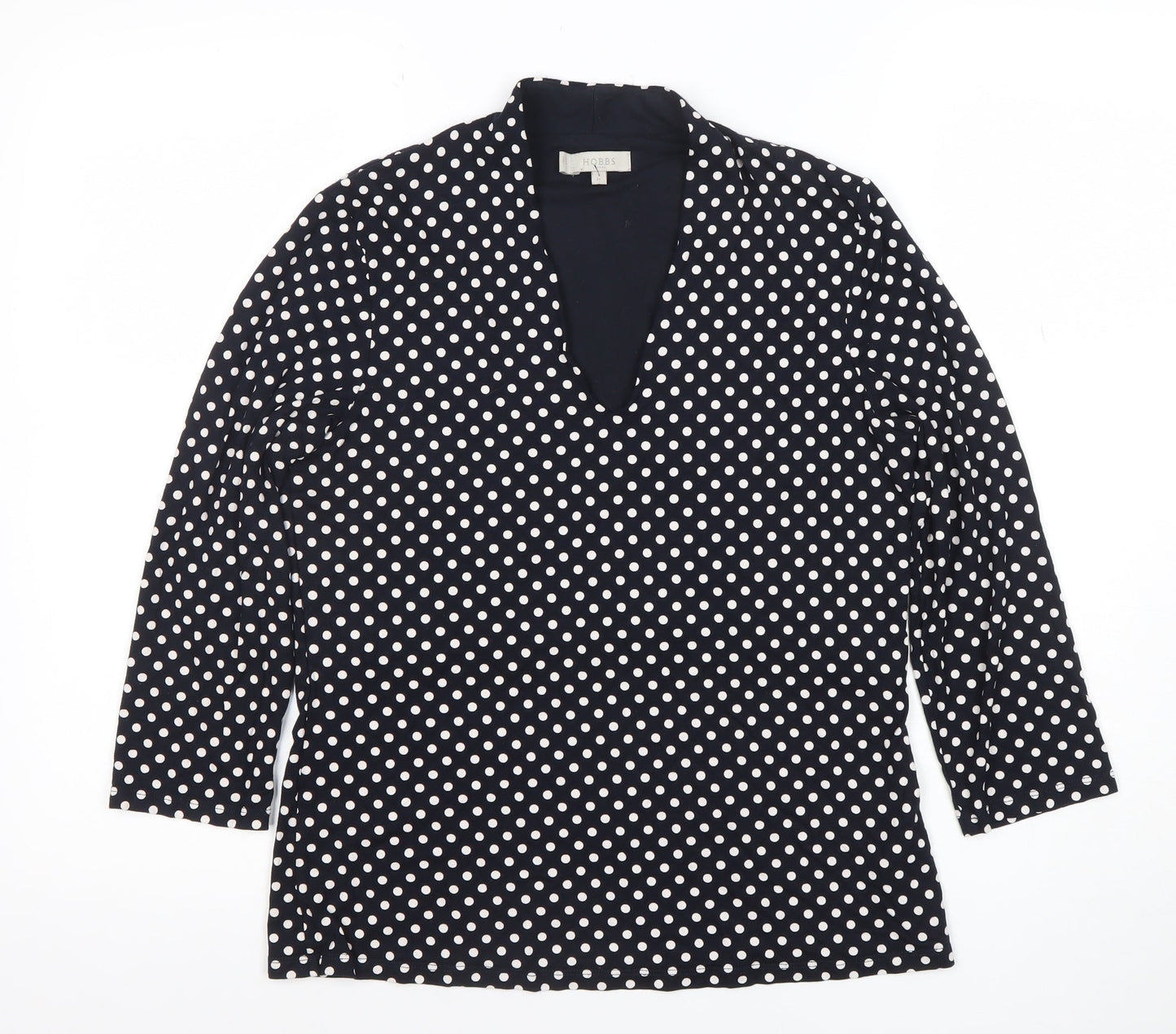 Hobbs Women's Black Polka Dot V-Neck Jersey Tunic Blouse M