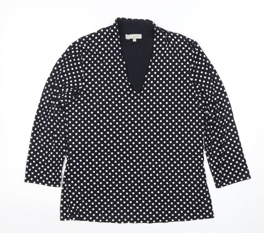Hobbs Women's Black Polka Dot V-Neck Jersey Tunic Blouse M