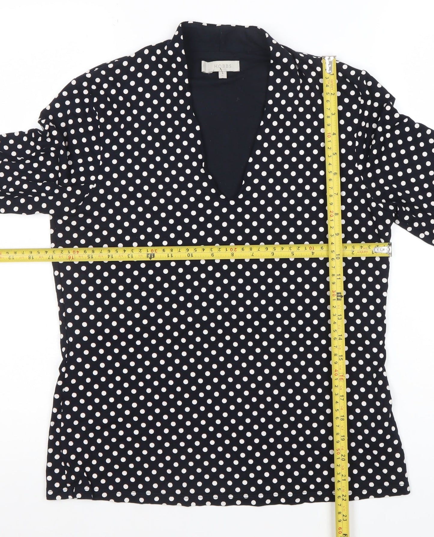 Hobbs Women's Black Polka Dot V-Neck Jersey Tunic Blouse M