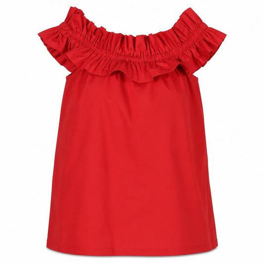 Pull&Bear Women’s Red Off Shoulder Ruffle Cotton Blouse Size S