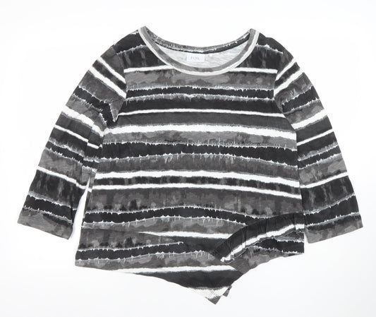 FOIL Women’s Grey Striped Asymmetric Hem 3/4 Sleeve Jersey Top Size S