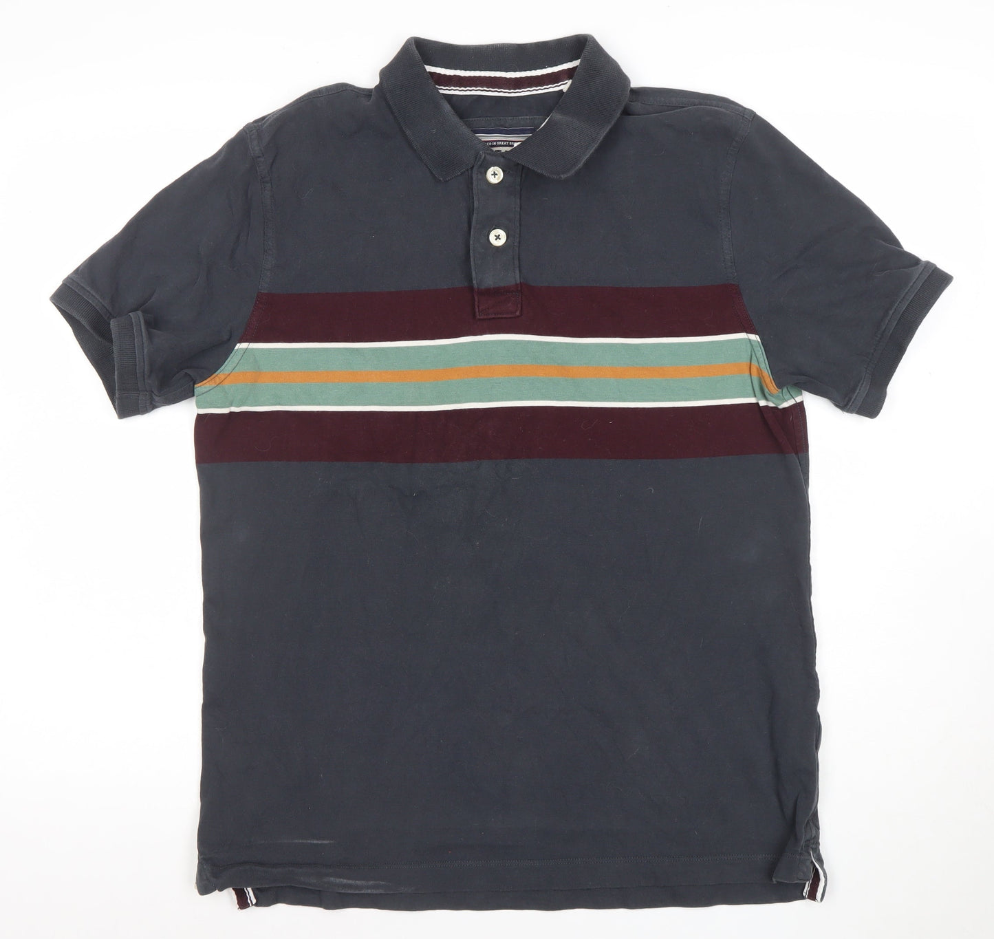 FatFace Men's Blue Striped Organic Cotton Polo Shirt Size L
