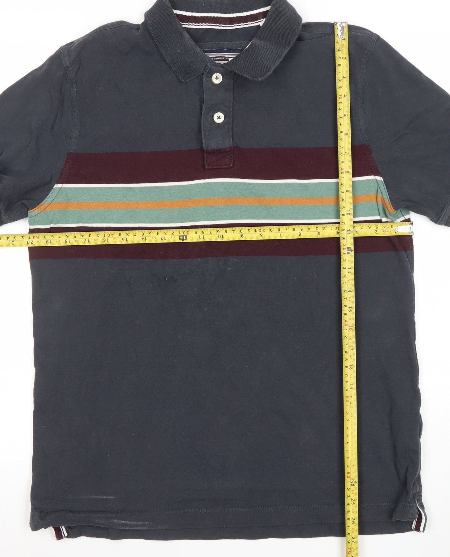 FatFace Men's Blue Striped Organic Cotton Polo Shirt Size L