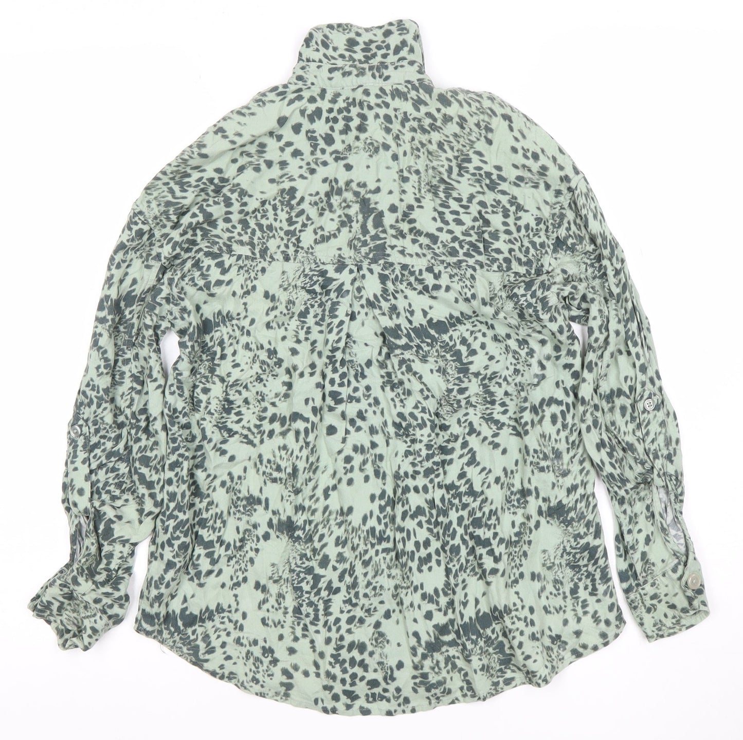 Next Women's Green Animal Print Button-Up Long Sleeve Shirt Size 6