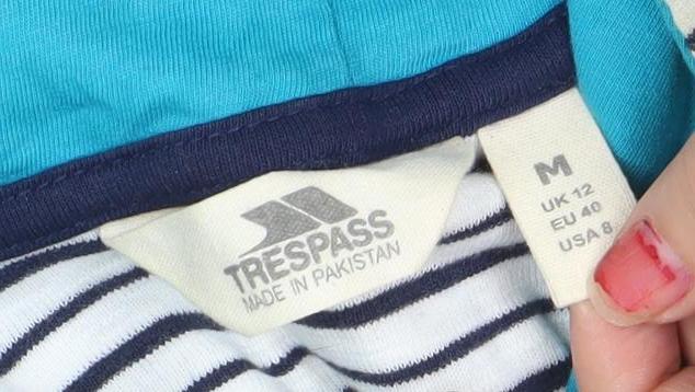 Trespass Women’s White Striped Pullover Hoodie UK 12 Cotton Blend