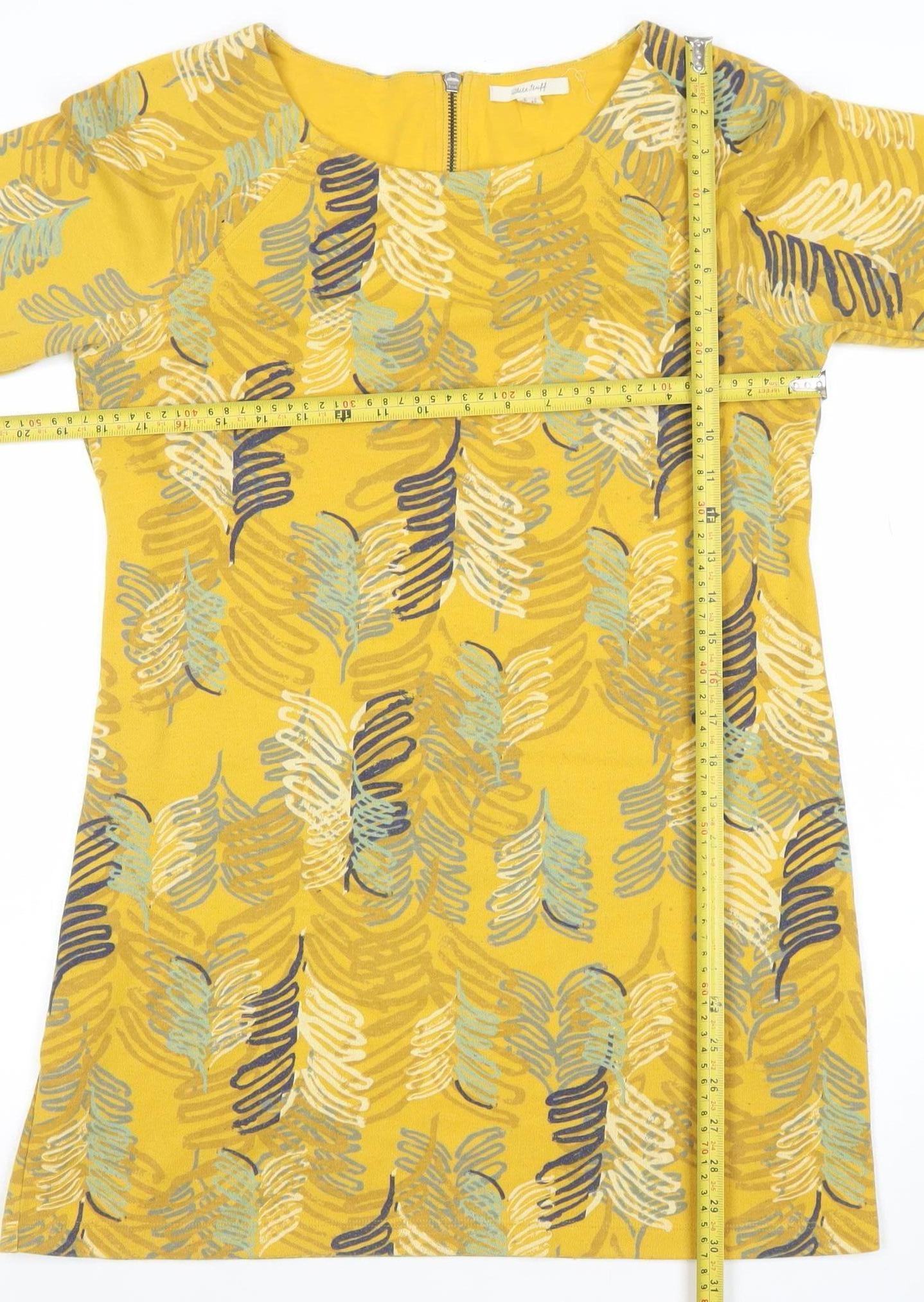 White Stuff Womens Yellow Floral Shift Dress Size 12 3/4 Sleeve