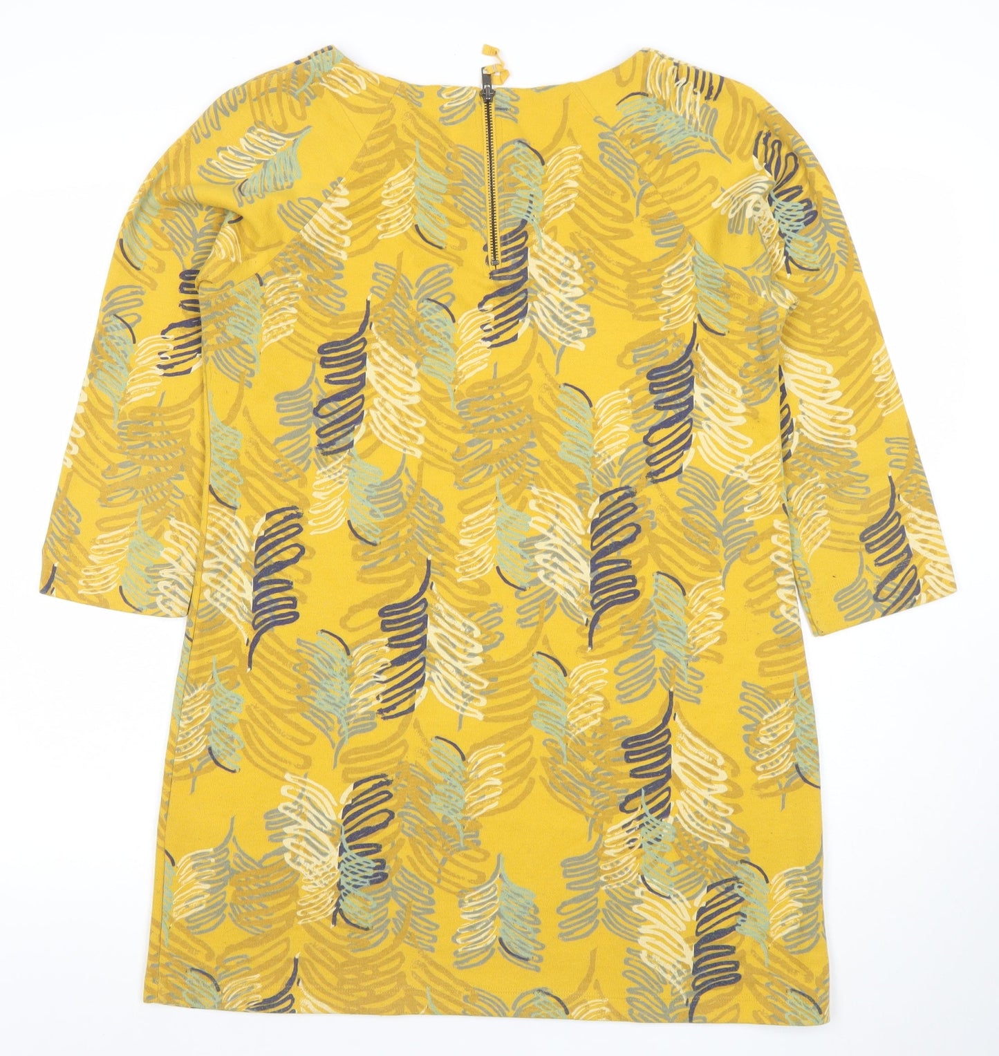 White Stuff Womens Yellow Floral Shift Dress Size 12 3/4 Sleeve