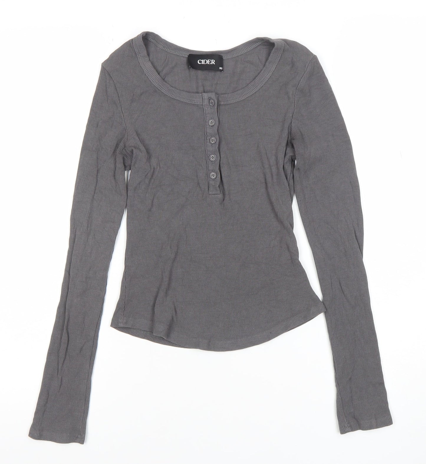 Cider Womens Grey Long Sleeve Slim Fit Button T-Shirt XS